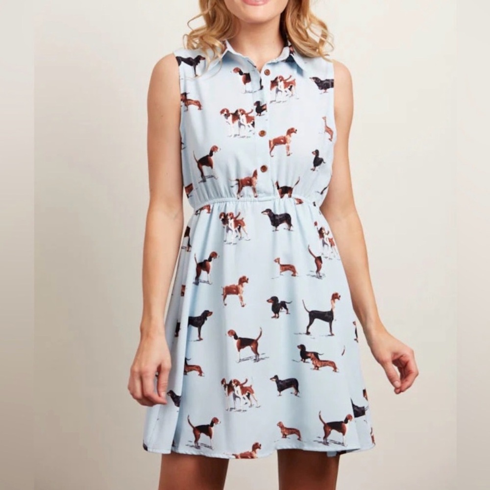 La Vie Lente Dog Print Sleeveless Dress